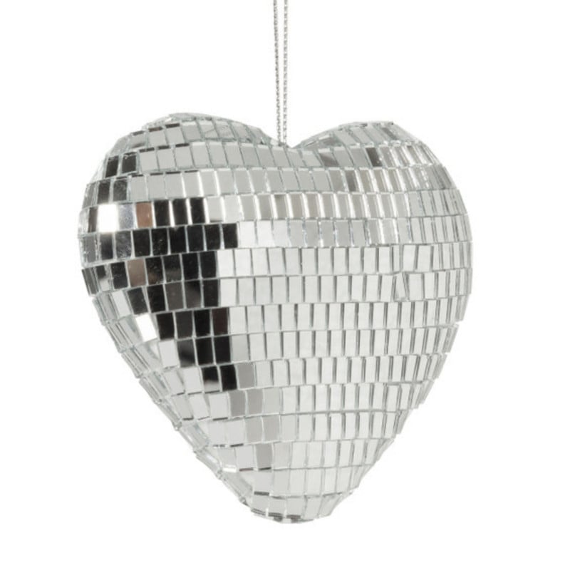 Kersthanger disco hart - zilverkleurig - 9x9.5x3.5 cm